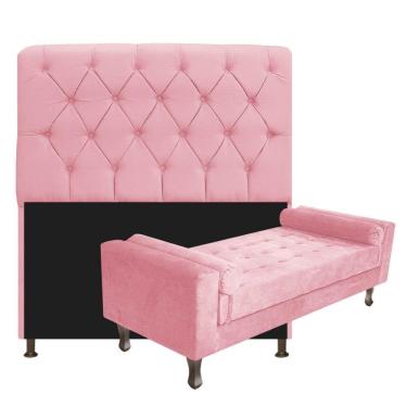 Imagem de Cabeceira Lady e Recamier Félix 140 Cm Casal Suede Rosa Bebê