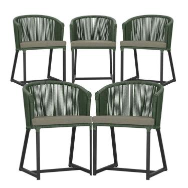 Imagem de 5 Cadeiras De Jantar Noronha Preta Corda Náutica E8 Trama Verde