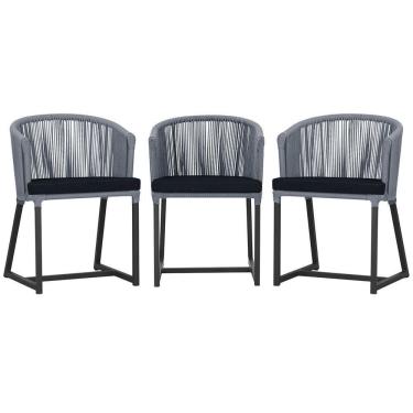 Imagem de 3 Cadeiras De Jantar Noronha Preta Corda Náutica E12 Trama Prata