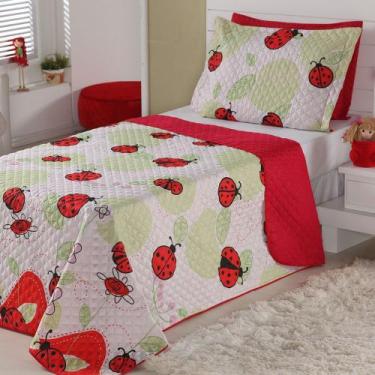 Imagem de Colcha Solteiro Infantil Estampada Joaninha 2 Peças Vermelho - Enxovai