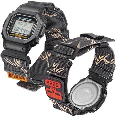 Imagem de DAVILANE Pulseira de relógio militar de nylon de 16 mm para série G-Shock GD/DW/GW/GA (GD-350, DW-5600, GW-6900, GA-100/200/2100) - Pulseira de relógio de liberação rápida com patches intercambiáveis