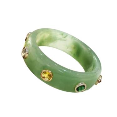 Imagem de Pulseira grossa de acetato com veios de mármore e pedras preciosas coloridas - Pulseira feminina de resina, One Size, Madeira, Sem Pedra Preciosa