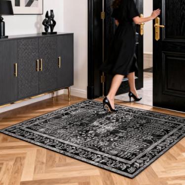 Imagem de OLFRUGDT Tapete lavável 5 x 7 cm para entrada: tapete macio e tradicional impresso tapete de cozinha antiderrapante medalhão de pilha baixa tapete de porta interior pequeno tapete de casa de fazenda