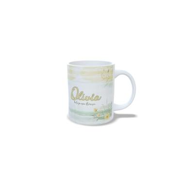 Imagem de Caneca de Cerâmica com Inicial Floral, Design Alice, Decorativa com Flores Amarelas e Brancas, 325ml (o)