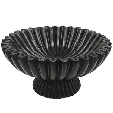 Imagem de OGANGART Tigela decorativa de pedestal canelada, bandeja central de pedra salpicada bege para mesa de centro, decoração de casa (preto)