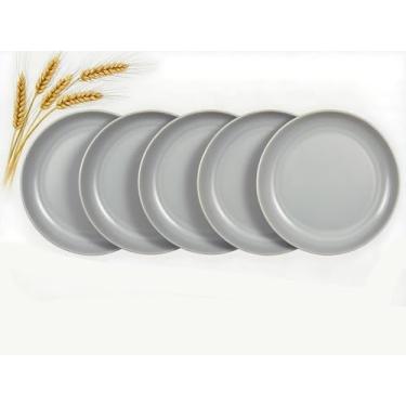 Imagem de ZQtyf Conjunto de 5 pratos de jantar de palha de trigo, leve, inquebrável, seguro para lava-louças e micro-ondas, pratos de plástico reutilizáveis, perfeitos para acampamento, piquenique, sem BPA