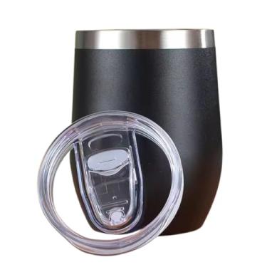 Imagem de Copo Térmico Ovo Cuia com Tampa 350 ml Preto – Aço Inoxidável Duplo com Isolamento a Vácuo, Antivazamento, Mantém Bebidas Geladas ou Quentes, Design Premium