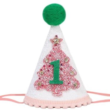 Imagem de WAUAO Christmas 1st Birthday Hat - Glitter Leather Baby Boy Girl First Birthday Crown, Christmas Tree New Year Party Hat, 1 Year Old Photo Prop Supplies