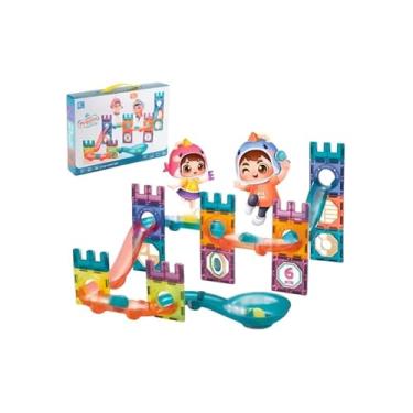 Imagem de Blocos de Montar Magnéticos, 54 Peças Coloridas e Translúcidas, Plástico Atóxico, Multicolorido, 23x32x5,5cm, Brinquedo Educativo para Crianças a partir de 3 Anos