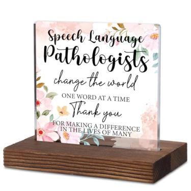 Imagem de Presente de agradecimento do fonoaudiólogo, placa de mesa de acrílico floral com "obrigado" presente inspirador para terapeuta SLP professor mentor, reconhecimento adeus decoração de escritório KAC234