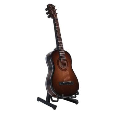 Imagem de RiToEasysports Guitarra Em Miniatura de Madeira de Bordo de 15 Cm Com Suporte Pequeno Ornamento Musical para Exibição de Casa de Bonecas e Decoração de Mesa para Casa