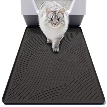 Imagem de BANLYEO Tapete de areia para gatos SM - 61 x 43 cm, à prova d'água, tapete de armadilha de areia para gatos projetado nos EUA, fácil de limpar, controle de dispersão, inodoro, menos bagunça e limpar