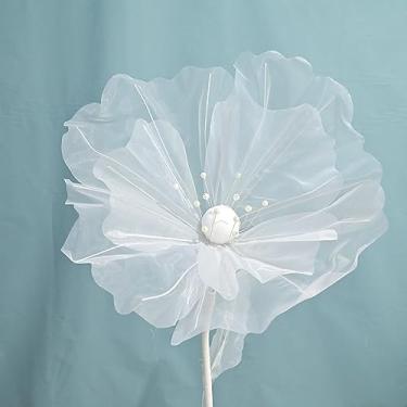 Imagem de Hapivida Flores artificiais, flores de seda de organza feitas à mão com cores brilhantes, flores grandes de tule para festa de casamento, decoração de casa, fotografia de eventos familiares