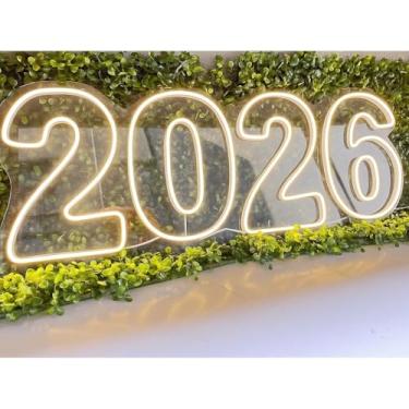Imagem de LED Ano Novo 2026 Iluminado 30x85cm - Placa Neon para Decoração de Fachadas, Parede e Jardim