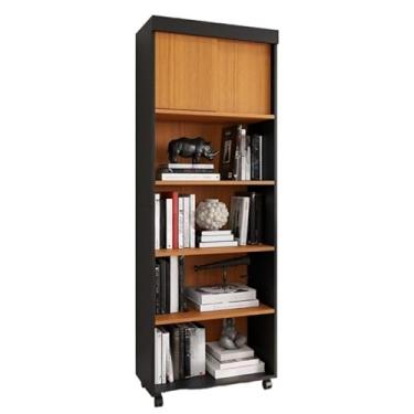Imagem de Livreiro Organizador Oficce Prateleiras Estante Armario Portas Rodizio Escritório(Preto/Cedro)