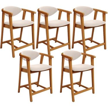 Imagem de Kit 05 Banquetas Baixa Cozinha Sala de Jantar Bancada Cecília L02 Suede Bege - Lyam Decor