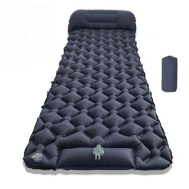 Imagem de Colchão Inflável Automático 2 em 1 para Camping com Bomba de Pé – Leve Portátil 190x60cm Nylon (Azul marinho)
