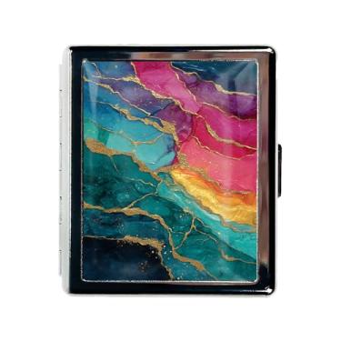 Imagem de Caixa organizadora de comprimidos de metal com espelho – Estojo de comprimidos cromado com 8 compartimentos, recipiente de viagem tamanho de bolso para vitaminas, idosos, uso diário (veias luminosas