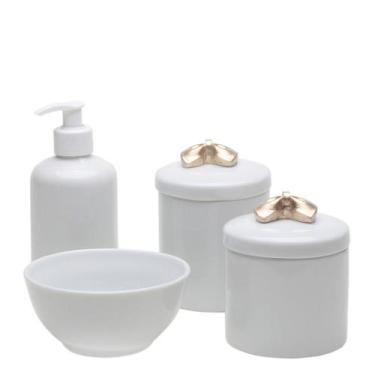 Imagem de Potes, Molhadeira e Porta Álcool Gel Lacinho Dourado Bebê - Potinho de