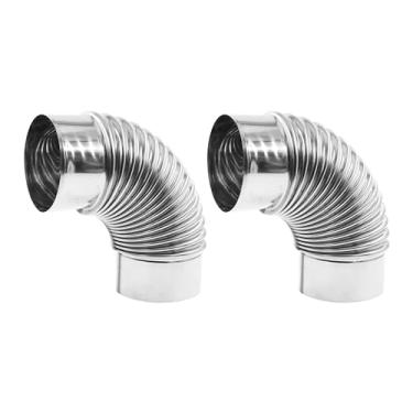 Imagem de Tubo de fogão de 90 graus, tubo de fogão de cotovelo ULIFESTAR, tubo de combustão de aço inoxidável prateado, 2 peças, chaminé de cotovelo de escape, tubo adaptador de combustão para fogão a lenha de