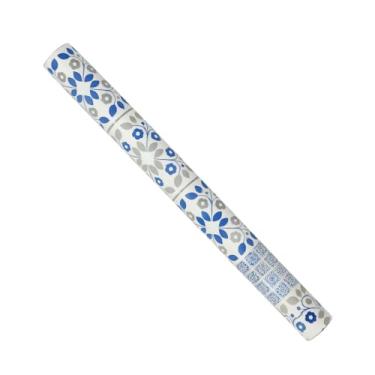 Imagem de Papel de Parede Adesivo Decorativo, PVC, Estampa Floral em Azul e Cinza, 5 Metros, Design Moderno para Interiores