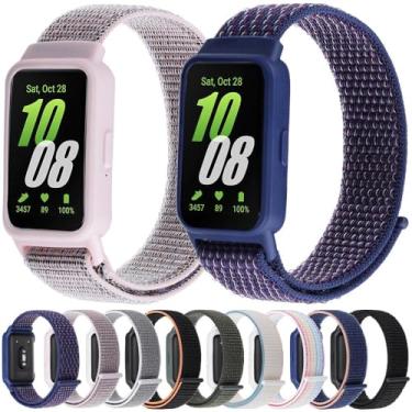 Imagem de Pulseira de relógio para Samsung Galaxy Fit 3 xDfind com moldura de relógio integrada de nylon com gancho e laço (areia rosa)