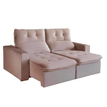 Imagem de Sofá Retrátil E Reclinável Berlim Veludo Bege 2m