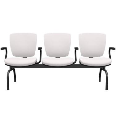 Imagem de Cadeira Longarina 3 Lugares Aeroporto Recepção Preto Baixa Flexi P03 Vinil Branco - Lyam