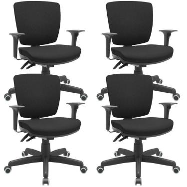 Imagem de Kit 04 Cadeiras Escritório Executiva Office Giratória Preto Baixa Flexi P03 Poliéster Preto - Lyam