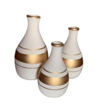 Imagem de Kit Trio 3 Vasos de Cerâmica Decorativos - Design Moderno e Minimalista para Sala, Mesa e Rack(NUDE)