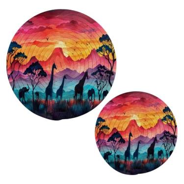 Imagem de Blueangle 2 peças de suporte de panela de tripé africano do pôr do sol - conjunto de pegadores de panela de tecido redondo - almofadas quentes trançadas de algodão - porta-copos - tapetes de mesa para