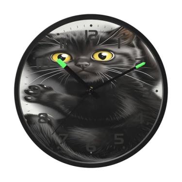 Imagem de SEHANY Relógio de parede engraçado de gato preto silencioso sem tique-taque, relógio redondo operado por bateria 30,5 cm, controle de som, luz noturna, relógios de parede para sala de estar, cozinha