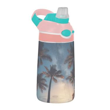 Imagem de ATTX Garrafa de água Coconut Trees Starry Sky 473 ml - Garrafa de água reutilizável Tritan Sports & Travel com canudo e tampa de bico pop-up #32