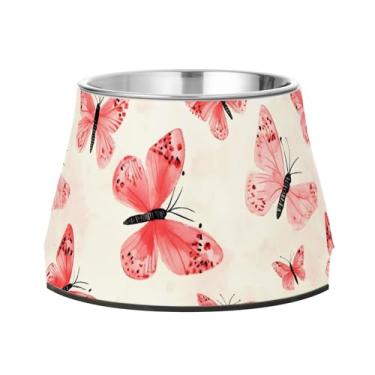 Imagem de SEHANY Tigelas de borboleta fofas para cães antiderrapantes de aço inoxidável com fundo de borracha para evitar tombamento, tigelas elevadas para comida e água quadriculadas para cães e gatos