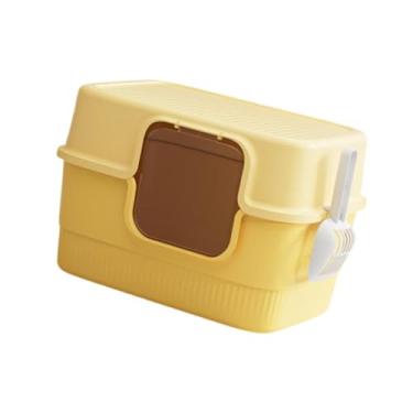 Imagem de IEUDNS Caixa de areia para gatos totalmente coberta, bandeja para areia de gatinhos, fácil de usar, ferramenta de limpeza para animais de estimação, comadre, Amarelo