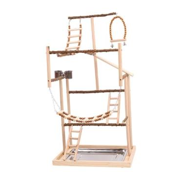 Imagem de Baoblaze Ginásio para pássaros, brinquedo de exercício com suporte de poleiro de madeira, brinquedo de ginástica para brincar, playground para pássaros