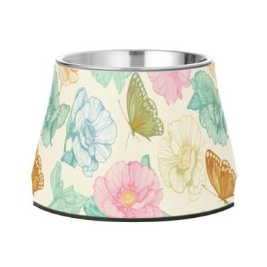 Imagem de SEHANY Tigelas de borboleta fofas para cães antiderrapantes de aço inoxidável com fundo de borracha para evitar tombamento, tigelas elevadas para comida e água quadriculadas para cães e gatos