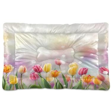 Imagem de SEHANY Cama para cães e gatos com flores silvestres coloridas com fundo antiderrapante, cama de canil, colchão macio para animais de estimação, lavável para cães pequenos, médios e grandes, gatos, 91