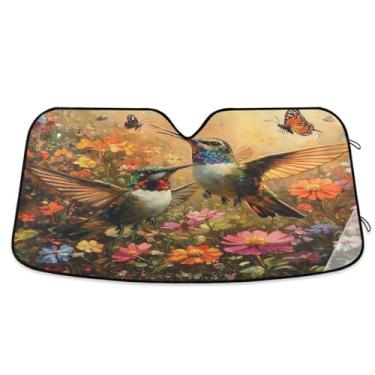Imagem de ATTX Guarda-sol para para-brisa de carro beija-flores silvestres 134.6 cm x 59.7 cm Protetor solar universal com proteção UV, persiana de janela frontal automática dobrável para Sedans SUVs caminhões