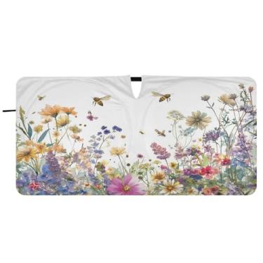 Imagem de Blueangle Guarda-sol para para-brisas de ervas e flores silvestres - 157,5 cm x 81,3 cm dobrável para janela dianteira do carro bloqueia raios UV viseira de sol (618)