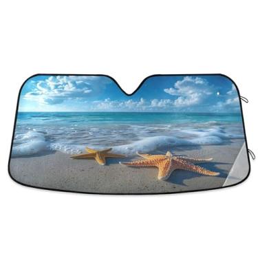 Imagem de SEHANY Para-brisa de carro de verão, mar, praia, para-sol para mulheres, pára-brisa frontal dobrável para carro, caminhão, SUV - Protetor de viseira de sol automotivo bloqueia os raios UV mantém seu