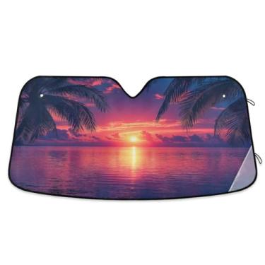 Imagem de ATTX Belo pôr do sol pára-brisas para carro 134.6 cm x 59.7 cm Escudo solar universal com proteção UV, persiana de janela dianteira automática dobrável para caminhões Sedans SUVs #46