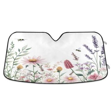 Imagem de ATTX Linda aquarela flores silvestres pára-brisas para carro 144.8 cm x 80.0 cm escudo solar universal com proteção UV, persiana de janela frontal automática dobrável para Sedans SUVs caminhões #297