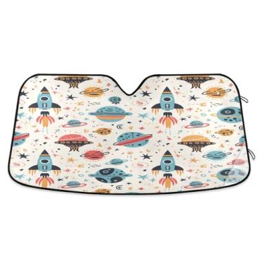 Imagem de ATTX Para-brisa de carro Cartoon Rockets 134.6 cm x 59.7 cm Escudo solar universal com proteção UV, persiana de janela frontal automática dobrável para caminhões Sedans SUVs #206