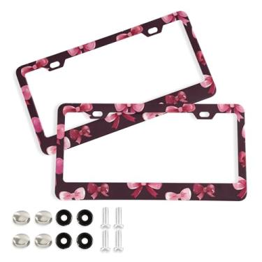 Imagem de SEHANY Lindas molduras de placa de licença de arco rosa, capas de moldura de alumínio à prova de ferrugem com orifícios elípticos e parafusos, serve para acessórios de carro de tamanho padrão de