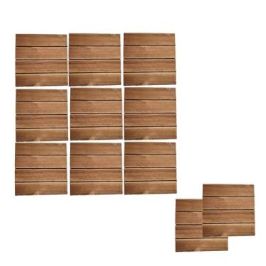 Imagem de Conjunto de 11 azulejos de madeira, azulejos de piso interligados com sistema de intertravamento cortável, sistema de drenagem, deck de piso de bloqueio de clique para terraço externo interno pátio