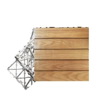 Imagem de Conjunto de 11 azulejos de deck de madeira, azulejos interligados 30 x 30 cm Ferramentas cortáveis de piso de conexão quadrada Montagem gratuita Ótima drenagem para pátio jardim varanda pavimento F