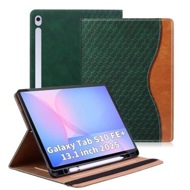Imagem de Varohix Capa para Samsung Galaxy Tab S10 Fe Plus 33.3 cm 2025, capa protetora de couro PU, suporte de visualização em vários ângulos com bolso frontal, alça de mão para Galaxy S10 FE+ verde retrô