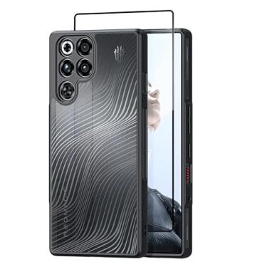 Imagem de WRTBS Capa de telefone para Red Magic 11 Pro/11 Pro+ capa com protetor de tela de vidro, parte traseira rígida fosca translúcida e capa protetora de TPU macio - preta