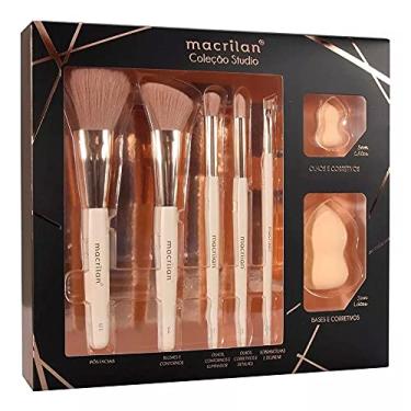 Imagem de Kit pincel com 5 pincéis e 2 esponjas para maquiagem - CS100, Macrilan